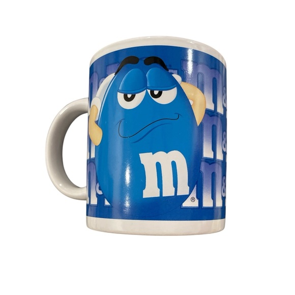 M&M Mars candy blue M and M coffee mug vintage 2002 collector ceramic cartoon